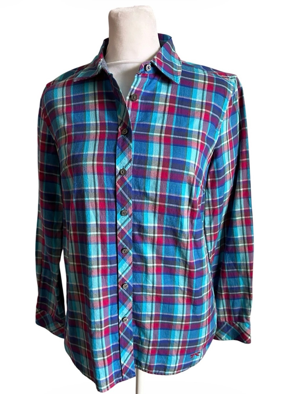 Talbots Plaid Button-Down Shirt in Blue, Purple and Teal